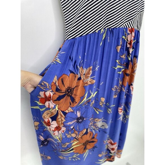 Lilka Anthro Blue Floral Fit & Flare Maxi Hi-Low Sleeveless Boho Dress Sz M - Picture 3 of 10